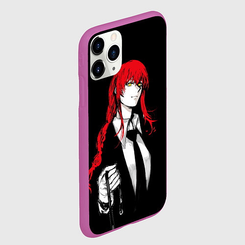Чехол iPhone 11 Pro матовый Макима и поводок - Человек бензопила / 3D-Фиолетовый – фото 2