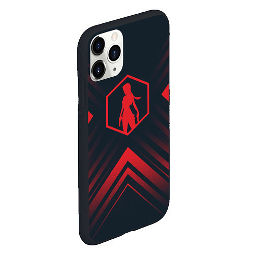 Чехол iPhone 11 Pro матовый Красный символ Tomb Raider на темном фоне со стрел / 3D-Черный – фото 2