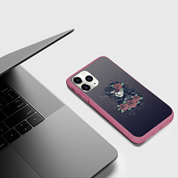 Чехол iPhone 11 Pro матовый Девушка в образе санта муэрте с макияжем сахарный, цвет: 3D-малиновый — фото 2