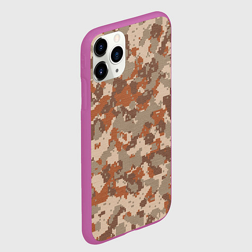 Чехол iPhone 11 Pro матовый Цифровой камуфляж - серо-коричневый / 3D-Фиолетовый – фото 2