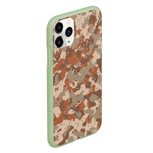 Чехол iPhone 11 Pro матовый Цифровой камуфляж - серо-коричневый / 3D-Салатовый – фото 2