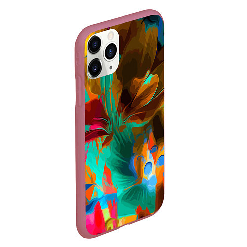 Чехол iPhone 11 Pro матовый Растительная абстрактная композиция / 3D-Малиновый – фото 2