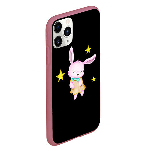Чехол iPhone 11 Pro матовый Крольчонок танцует со звёздами на чёрном фоне / 3D-Малиновый – фото 2