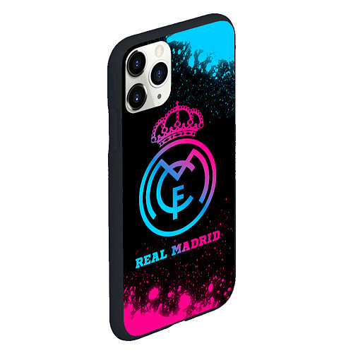 Чехол iPhone 11 Pro матовый Real Madrid - neon gradient / 3D-Черный – фото 2