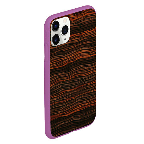 Чехол iPhone 11 Pro матовый Оранжевые абстрактные волны материи / 3D-Фиолетовый – фото 2