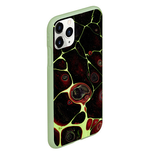 Чехол iPhone 11 Pro матовый Кислотные разломы на поверхности / 3D-Салатовый – фото 2