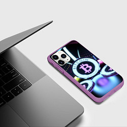 Чехол iPhone 11 Pro матовый Неоновый светящийся биткоин, цвет: 3D-фиолетовый — фото 2