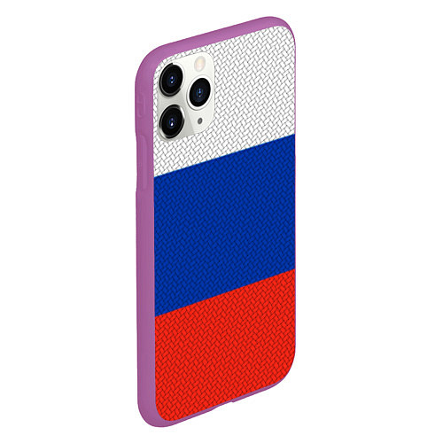 Чехол iPhone 11 Pro матовый Триколор - флаг России плетёный / 3D-Фиолетовый – фото 2