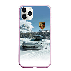 Чехол iPhone 11 Pro матовый Porsche on a mountain winter road