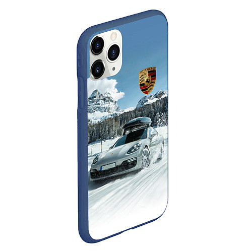 Чехол iPhone 11 Pro матовый Porsche on a mountain winter road / 3D-Тёмно-синий – фото 2