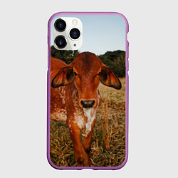 Чехол iPhone 11 Pro матовый Коровка на поле, цвет: 3D-фиолетовый