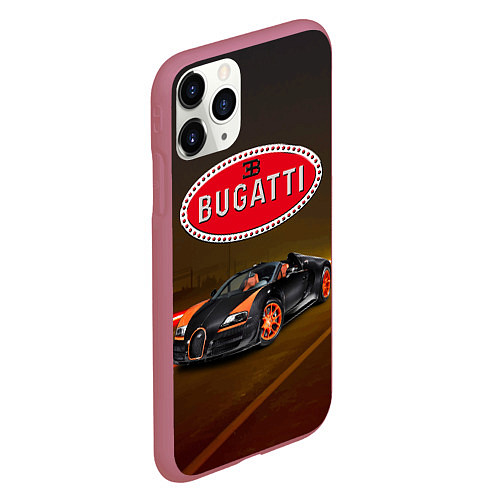 Чехол iPhone 11 Pro матовый Bugatti на ночной дороге / 3D-Малиновый – фото 2