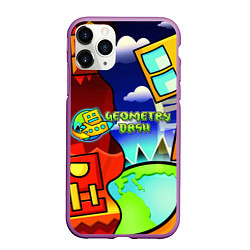 Чехол iPhone 11 Pro матовый Geometry dash world, цвет: 3D-фиолетовый