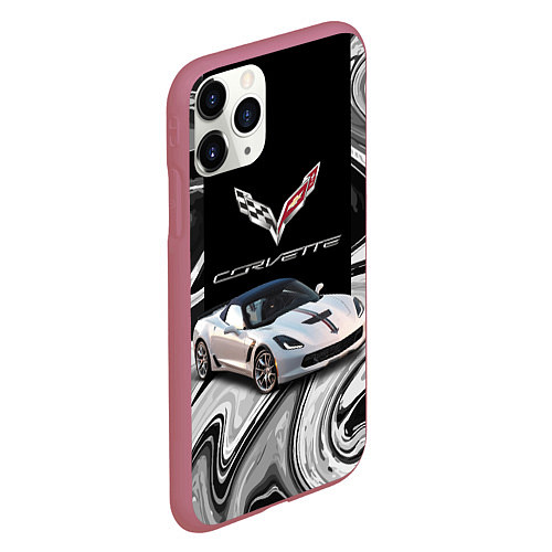Чехол iPhone 11 Pro матовый Chevrolet Corvette - Motorsport - Racing team / 3D-Малиновый – фото 2