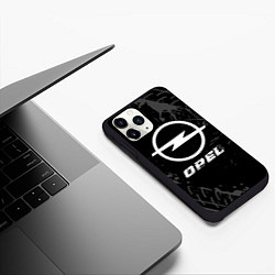 Чехол iPhone 11 Pro матовый Opel speed на темном фоне со следами шин, цвет: 3D-черный — фото 2