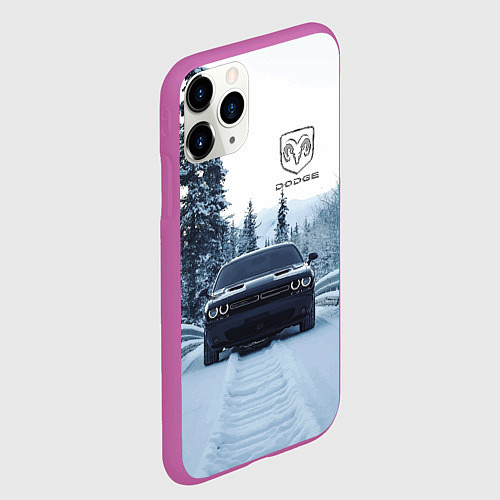 Чехол iPhone 11 Pro матовый Dodge in winter forest / 3D-Фиолетовый – фото 2