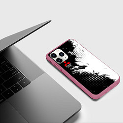 Чехол iPhone 11 Pro матовый Mitsubishi - черно-белая абстракция, цвет: 3D-малиновый — фото 2