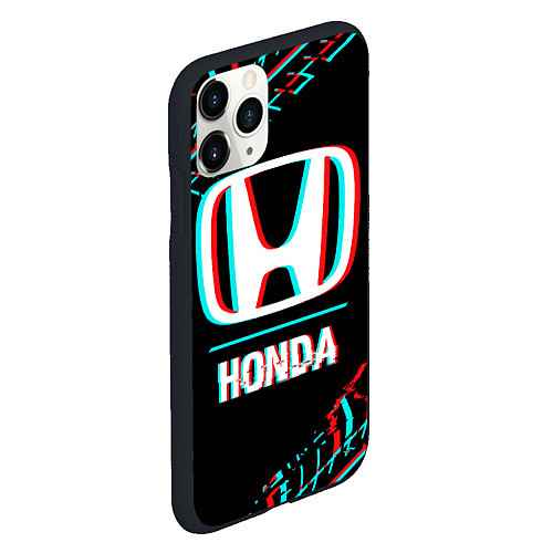Чехол iPhone 11 Pro матовый Значок Honda в стиле glitch на темном фоне / 3D-Черный – фото 2