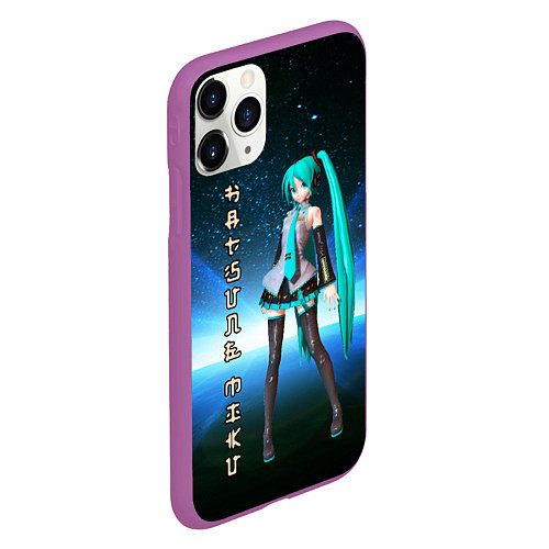 Чехол iPhone 11 Pro матовый Хацунэ Мику - вокалоид / 3D-Фиолетовый – фото 2