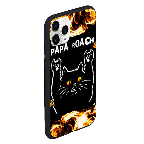 Чехол iPhone 11 Pro матовый Papa Roach рок кот и огонь / 3D-Черный – фото 2