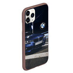 Чехол iPhone 11 Pro матовый BMW на ночной трассе, цвет: 3D-коричневый — фото 2