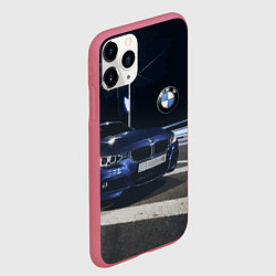 Чехол iPhone 11 Pro матовый BMW на ночной трассе, цвет: 3D-малиновый — фото 2