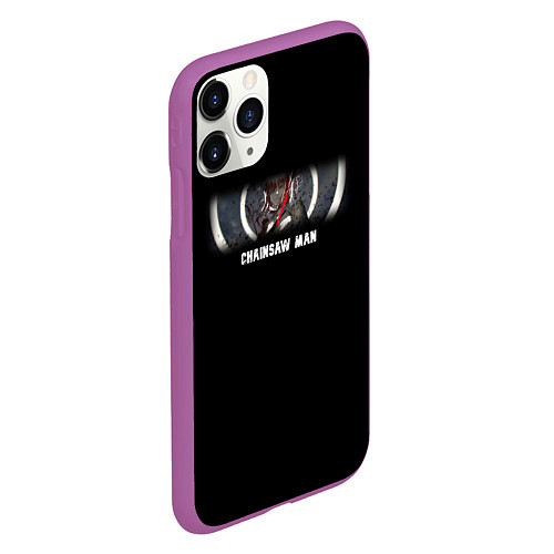 Чехол iPhone 11 Pro матовый Человек-бензопила Макима на фоне кругов / 3D-Фиолетовый – фото 2