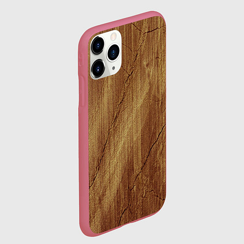 Чехол iPhone 11 Pro матовый Деревянная текстура / 3D-Малиновый – фото 2