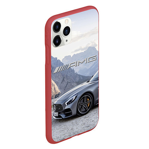 Чехол iPhone 11 Pro матовый Mercedes AMG V8 Biturbo cabriolet - mountains / 3D-Красный – фото 2