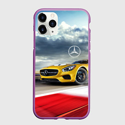 Чехол iPhone 11 Pro матовый Mercedes AMG V8 Biturbo на трассе, цвет: 3D-фиолетовый