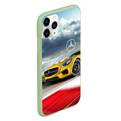 Чехол iPhone 11 Pro матовый Mercedes AMG V8 Biturbo на трассе, цвет: 3D-салатовый — фото 2