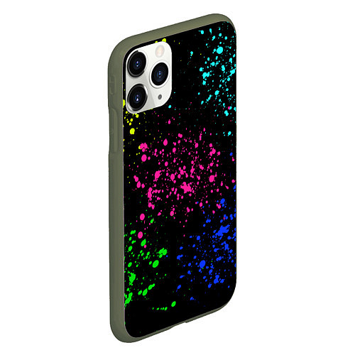 Чехол iPhone 11 Pro матовый Брызги неоновых красок / 3D-Темно-зеленый – фото 2