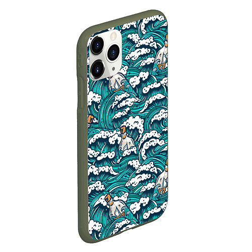 Чехол iPhone 11 Pro матовый Узор с волнами / 3D-Темно-зеленый – фото 2