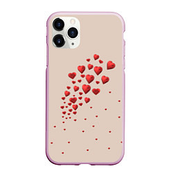 Чехол iPhone 11 Pro матовый Поляна из рассыпанных алых сердечек, цвет: 3D-розовый