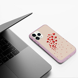 Чехол iPhone 11 Pro матовый Поляна из рассыпанных алых сердечек, цвет: 3D-розовый — фото 2