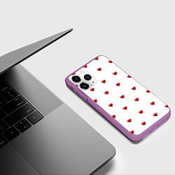 Чехол iPhone 11 Pro матовый Белая поляна с красными сердечками, цвет: 3D-фиолетовый — фото 2