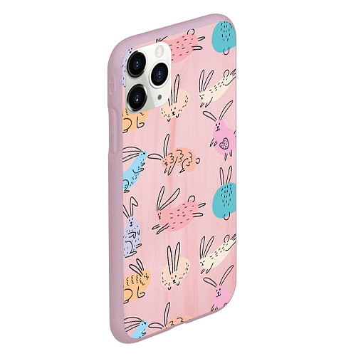 Чехол iPhone 11 Pro матовый Много кроликов / 3D-Розовый – фото 2