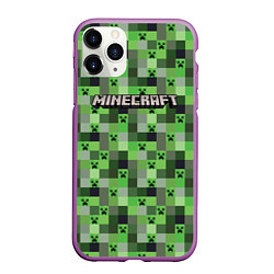 Чехол iPhone 11 Pro матовый Minecraft - пиксельные лица, цвет: 3D-фиолетовый