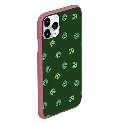 Чехол iPhone 11 Pro матовый Minecraft - зеленые лица / 3D-Малиновый – фото 2
