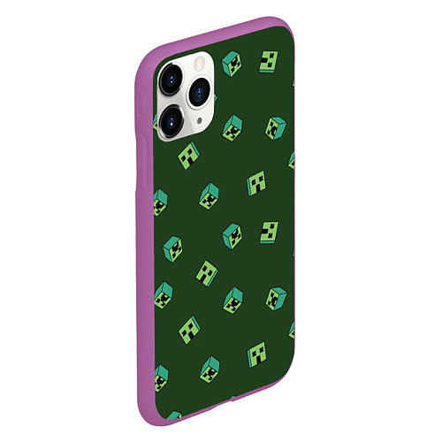 Чехол iPhone 11 Pro матовый Minecraft - зеленые лица / 3D-Фиолетовый – фото 2
