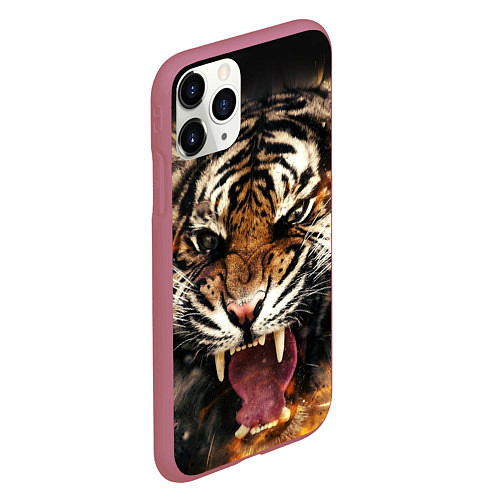 Чехол iPhone 11 Pro матовый Оскал тигра / 3D-Малиновый – фото 2