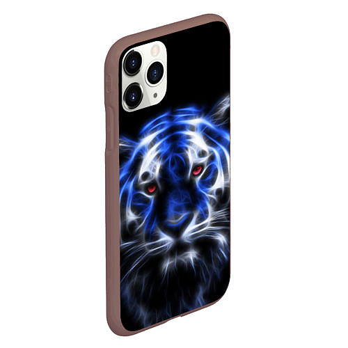 Чехол iPhone 11 Pro матовый Синий неоновый тигр / 3D-Коричневый – фото 2