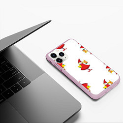 Чехол iPhone 11 Pro матовый Новогоний гномик девочка паттерн, цвет: 3D-розовый — фото 2