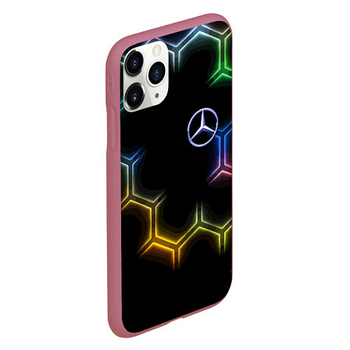 Чехол iPhone 11 Pro матовый Mercedes - neon pattern / 3D-Малиновый – фото 2