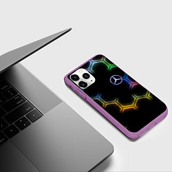Чехол iPhone 11 Pro матовый Mercedes - neon pattern, цвет: 3D-фиолетовый — фото 2