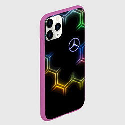Чехол iPhone 11 Pro матовый Mercedes - neon pattern, цвет: 3D-фиолетовый — фото 2