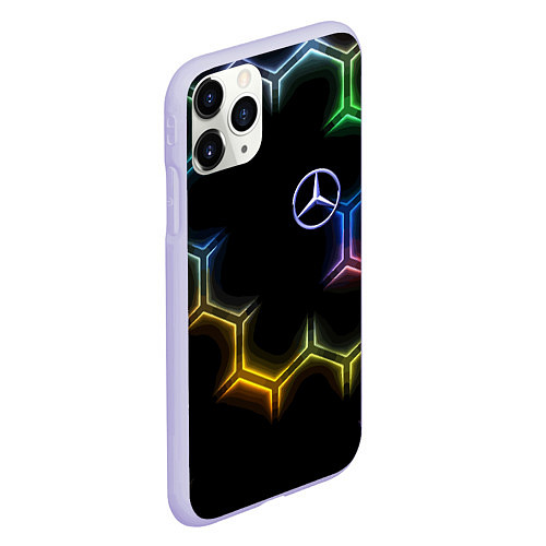 Чехол iPhone 11 Pro матовый Mercedes - neon pattern / 3D-Светло-сиреневый – фото 2