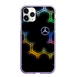 Чехол iPhone 11 Pro матовый Mercedes - neon pattern, цвет: 3D-светло-сиреневый