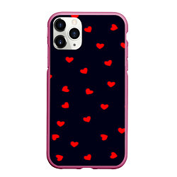 Чехол iPhone 11 Pro матовый Сердечки, цвет: 3D-малиновый