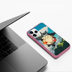 Чехол iPhone 11 Pro матовый Flight Totoro, цвет: 3D-малиновый — фото 2